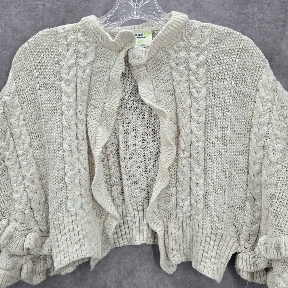 Oshkosh B'Gosh Vintage Knit White Ruffle Poncho Cape Sweater Girls Toddle‎ 3T